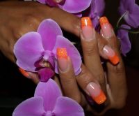 oranje glitter nagelbed verlening